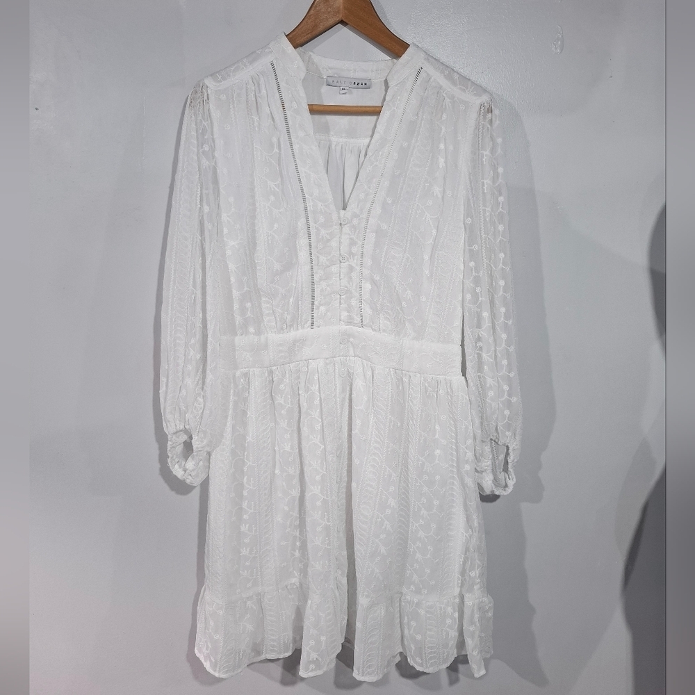 Baltic Born White Eyelet Embroidered Ruffle Long Sleves Midi Dress Sz XL Cottage - Picture 2 of 12